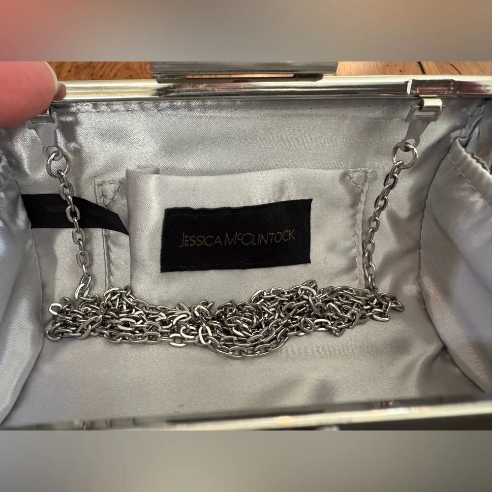 Jessica McClintock Metallic Beaded Mesh Clutch